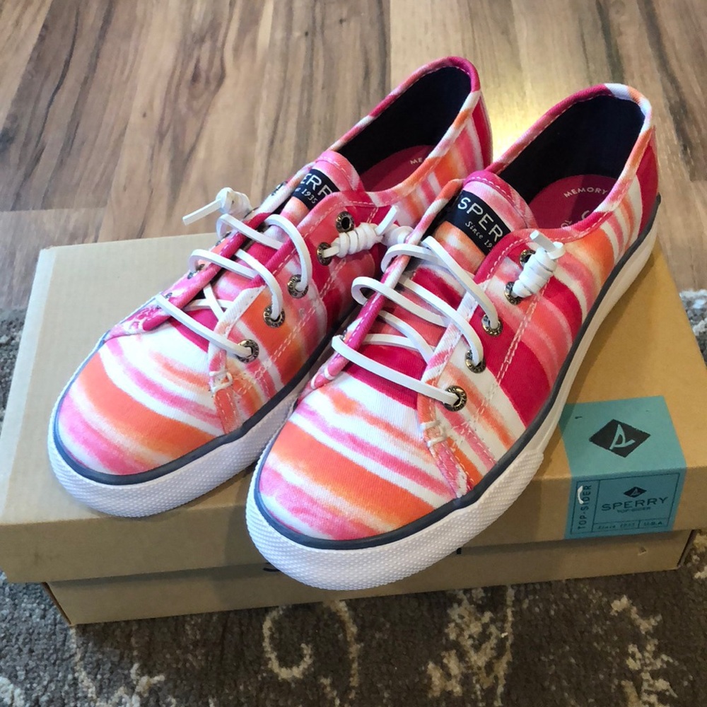Seacoast Pink watercolor Sperry shoes.